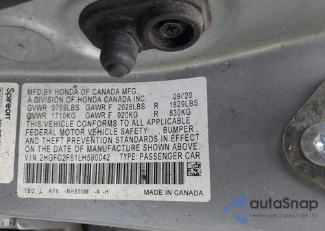 2020 Honda Civic Lx z USA, uszkodzony, nr VIN 2HGFC2F61LH590042